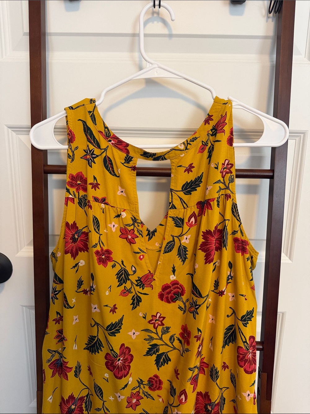 Old Navy Mustard Floral Midi Dress with Red & Green Print - Picture 2 of 2